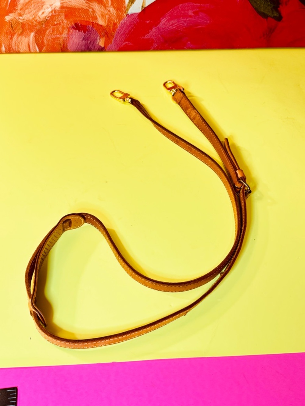 Adjustable Tan Leather Bag Strap with Gold Hardware - Picture 7 of 9